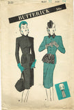 Butterick 3151: 1940s Misses Peplum Tunic Suit Sz 32B Vintage Sewing Pattern
