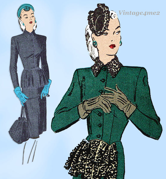 Butterick 3151: 1940s Misses Peplum Tunic Suit Sz 32B Vintage Sewing Pattern