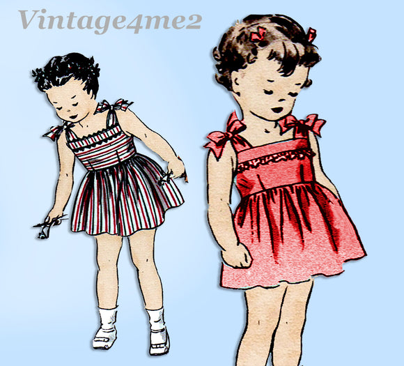 1940s Vintage Butterick Sewing Pattern 3406 Cute Baby Girls Sun Dress Size 1