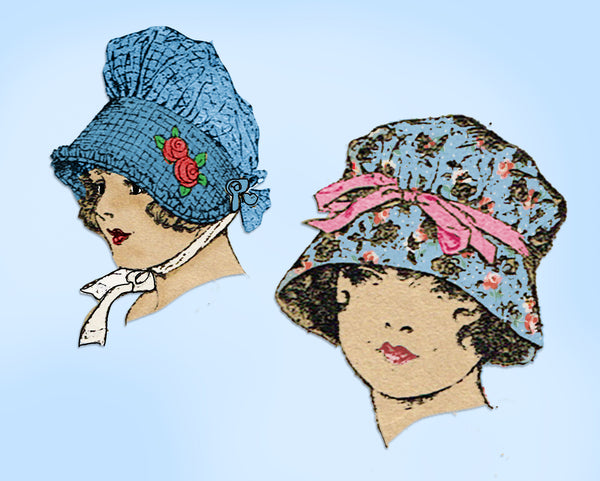 Butterick 3727: 1920s Rare Misses Hat Set Sz 22 Inch Head Vintage Sewing Pattern