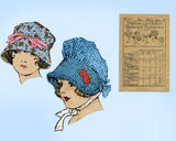 Butterick 3727: 1920s Rare Misses Hat Set Sz 22 Inch Head Vintage Sewing Pattern