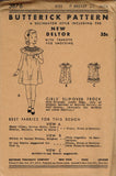 Butterick 3876: 1930s Cute Uncut Little Girls Dress Vintage Sewing Pattern