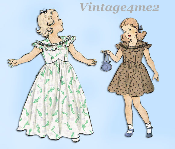 1940s Vintage Butterick Sewing Pattern 4064 Toddler Girls Party Dress Size 4 23B