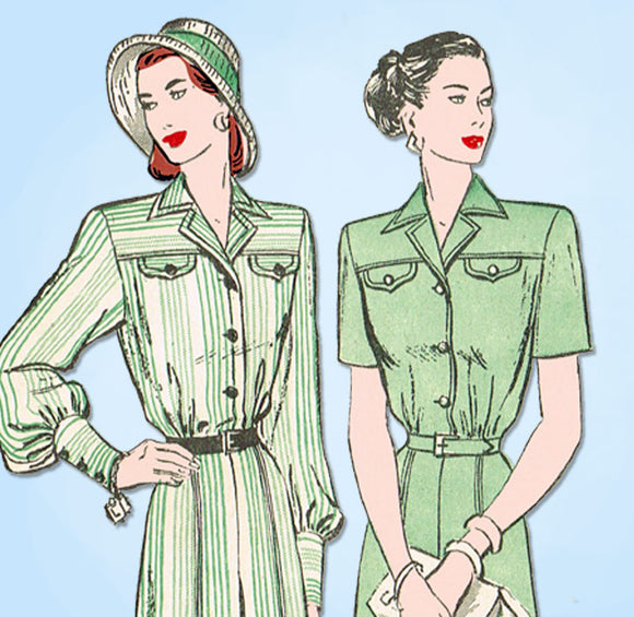 1940s Vintage Butterick Sewing Pattern 4191 Misses Shirtwaist Dress Sz 34 Bust - Vintage4me2