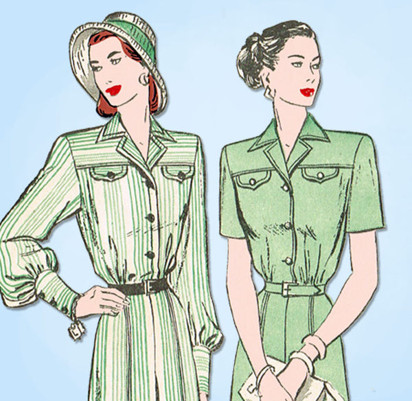 1940s Vintage Butterick Sewing Pattern 4191 Misses Shirtwaist Dress Sz 34 Bust - Vintage4me2