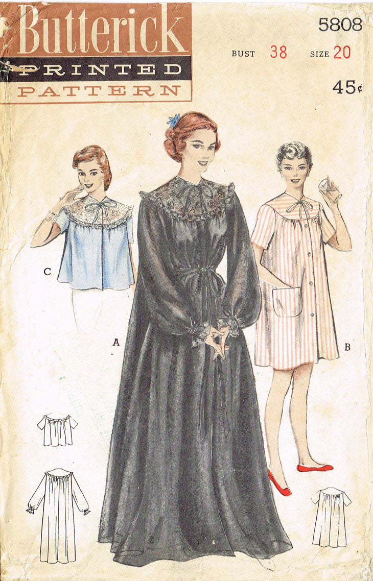 1950s Vintage Butterick Sewing Pattern 5808 Misses Nighty or Peignoir ...