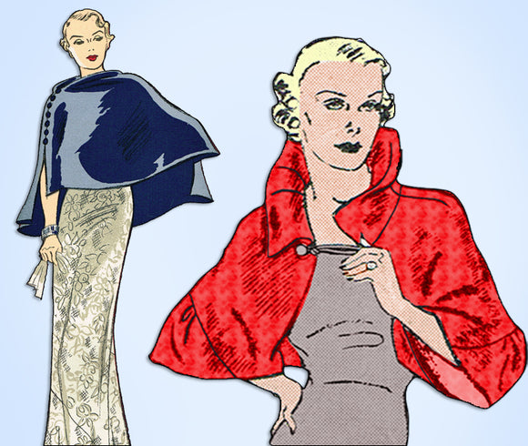 1930s Original Vintage Butterick Pattern 5932 Rare Misses Evening Cape Set Sz SM