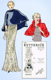 1930s Original Vintage Butterick Pattern 5932 Rare Misses Evening Cape Set Sz SM
