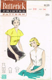 Butterick 6135: 1950s Uncut Misses Easy Blouse Sz 32 B Vintage Sewing Pattern