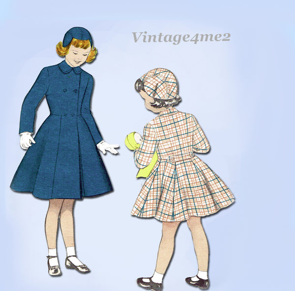 1950s Vintage Butterick Sewing Pattern 6239 Toddler Girls Coat & Hat Size 6