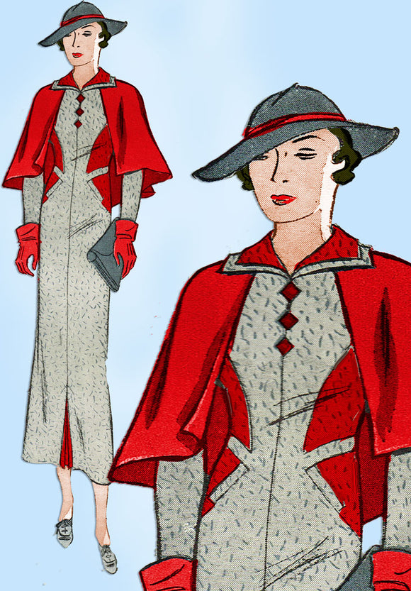 1930s Vintage Butterick Sewing Pattern 6272 Misses Dress & Cape Gr8 Lines Sz 32B - Vintage4me2