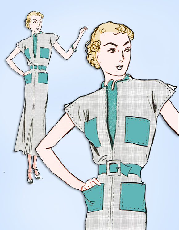 1930s Original Vintage Butterick Pattern 7227 Misses Slender Street Dress Sz 33B - Vintage4me2