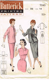 Butterick 7245: 1950s Uncut Misses Dress & Jacket Sz 32 B Vintage Sewing Pattern