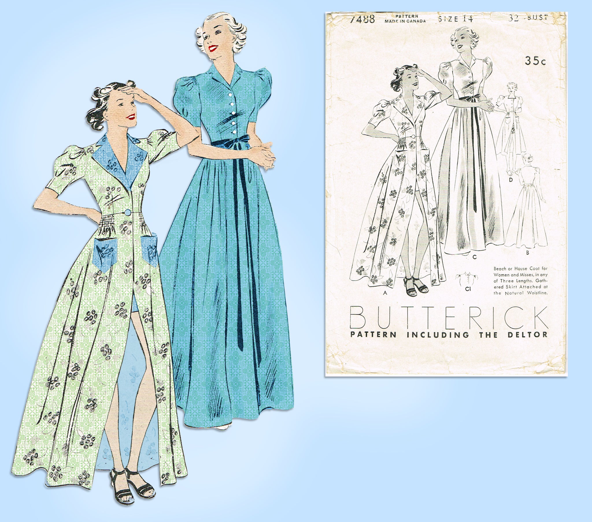 Butterick 7488: 1930s Rare Misses Beach or House Coat 32B Vintage Sewi –  Vintage4me2