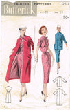 Butterick 7511: 1950s Misses Dress & Swing Coat Sz 36 B Vintage Sewing Pattern