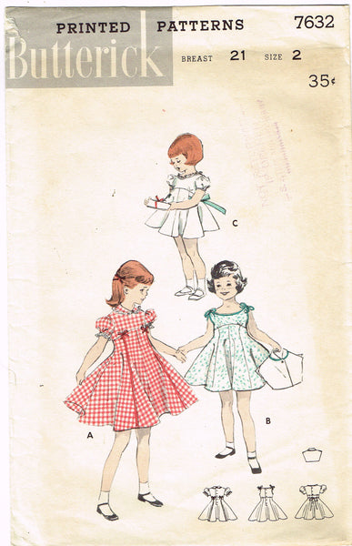 Butterick 7632: 1950s Cute Toddler Girls Sun Dress Sz2 Vintage Sewing Pattern