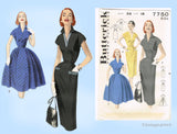 Butterick 7750: 1950s Uncut MIsses Street Dress Sz 36 B Vintage Sewing Pattern