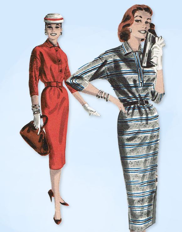 1950s Vintage Butterick Sewing Pattern 7846 Misses Dress w Cinched Waist Sz 32 B