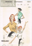 1950s Original Vintage Butterick Pattern 7863 Quick & Easy Misses Blouse Sz 38 B