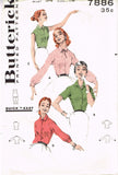 1950s Original Vintage Butterick Pattern 7886 Misses Quick & Easy Blouse Sz 34 B