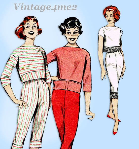 Butterick 8640: 1950s Misses Top & Peddle Pushers Sz 34 B Vintage Sewing Pattern