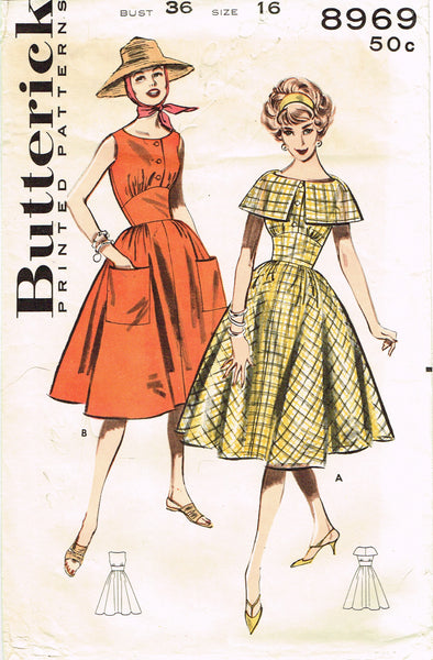 Butterick 8969: 1950s Cute Misses Sun Dress Size 36 Bust Vintage Sewing Pattern