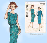 Butterick 9032: 1960s Lovely Misses Day Dress Sz 36 Bust Vintage Sewing Pattern