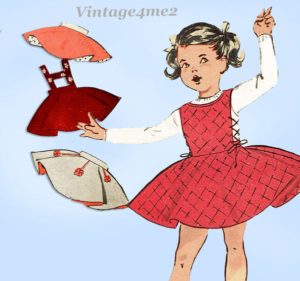 1950s Vintage Butterick Sewing Pattern 9164 Cute Girls Jumper Dress Size 12