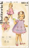 1960s Vintage Butterick Sewing Pattern 9818 Toddler Girls Dress & Pinafore Sz3