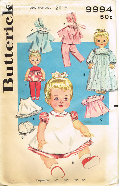 1960s Vintage Butterick Pattern 9994 Cute Baby Doll Clothes Set