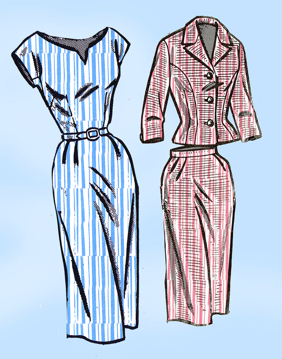 Clotilde 3119: 1950s Uncut Misses Dress & Jacket Sz 36 B Vintage Sewing Pattern