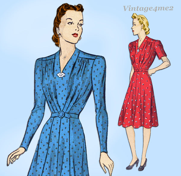 Du Barry 5259: 1940s Uncut Misses WWII Dress Sz 38 Bust Vintage Sewing Pattern