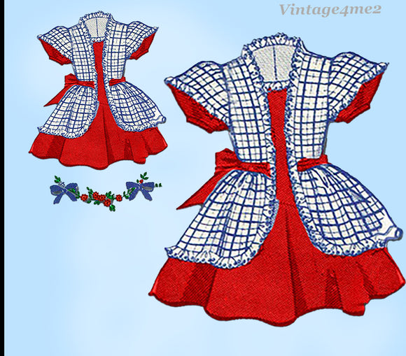 1950s Vintage Design Transfer Pattern 7173 Little Girls Dress Lantern Sleeve Sz8