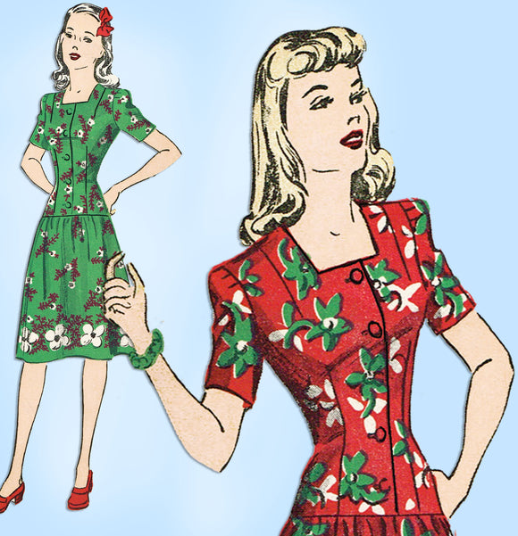 1940s Vintage Du Barry Sewing Pattern 5530 Uncut Misses Dress or Housecoat 36B