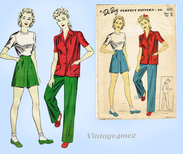 Du Barry 5637: 1940s Uncut WWII Misses Trousers Sz 34 B Vintage Sewing Pattern