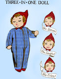 1930s Vintage Mail Order Sewing Pattern E-1129 Cute Baby Doll w 3 Faces