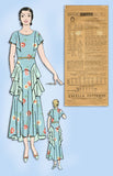 1930s Vintage Excella Sewing Pattern 3137 Misses Cocktail Dress w Flounce Sz 34B