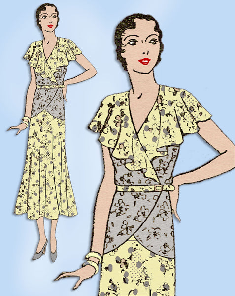 1930s Vintage Excella Sewing Pattern 3464 Misses Soft Afternoon Dress Sz 38 Bust