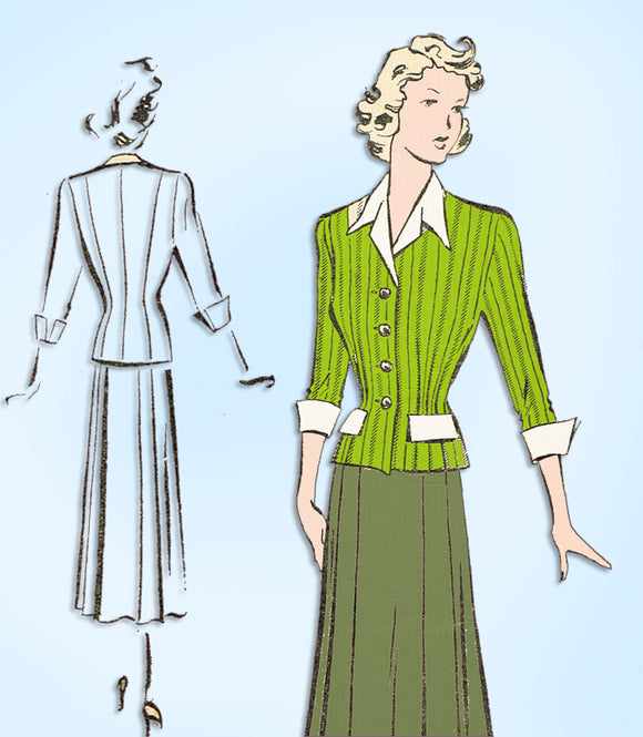 1940s Vintage Fairloom Superior Sewing Pattern 6433 Stylish Women's Suit Sz 38 B
