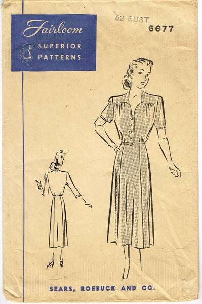 Superior 6677: 1940s Rare Plus Size Street Dress Sz 52 B Vintage Sewing Pattern