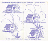 1930s Uncut Good Needlework Embroidery Transfer January 1939 4 Little Cottages