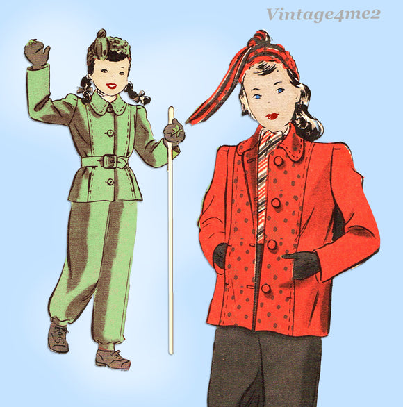 1940s Vintage Hollywood Pattern 1031 Uncut Teen Girls Coat & Snowsuit Sz 12