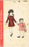 1940s Vintage Hollywood Pattern 1180 WWII Baby Girls Double Breasted Coat Size 2