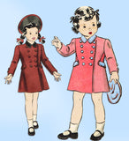1940s Vintage Hollywood Pattern 1180 WWII Baby Girls Double Breasted Coat Size 2