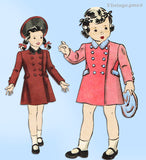 1940s Vintage Hollywood Pattern 1180 WWII Baby Girls Double Breasted Coat Size 2