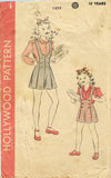 1940s Vintage Hollywood Pattern 1377 Cute Little Girls Jumper Shorts Sz 10