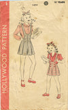 1940s Vintage Hollywood Pattern 1377 Cute Little Girls Jumper Shorts Sz 10