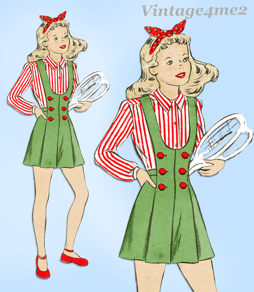 1940s Vintage Hollywood Pattern 1377 Cute Little Girls Jumper Shorts Sz 10