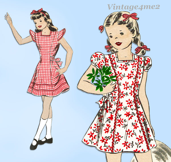 1940s Vintage Hollywood Pattern 1381 Cute Uncut Toddler Girls Dress Size 6