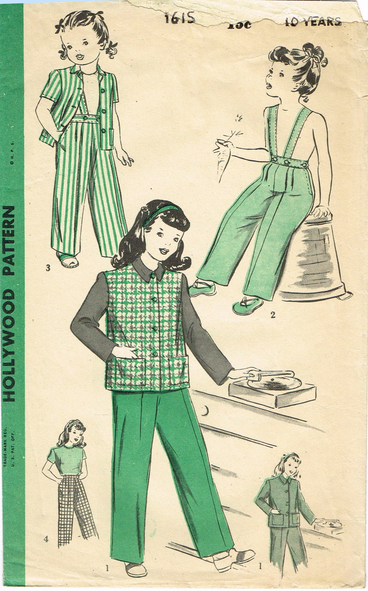 1940s Vintage Hollywood Pattern 1615 WWII Little Girls Pant Suit